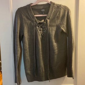 Grey v neck sweater with ties